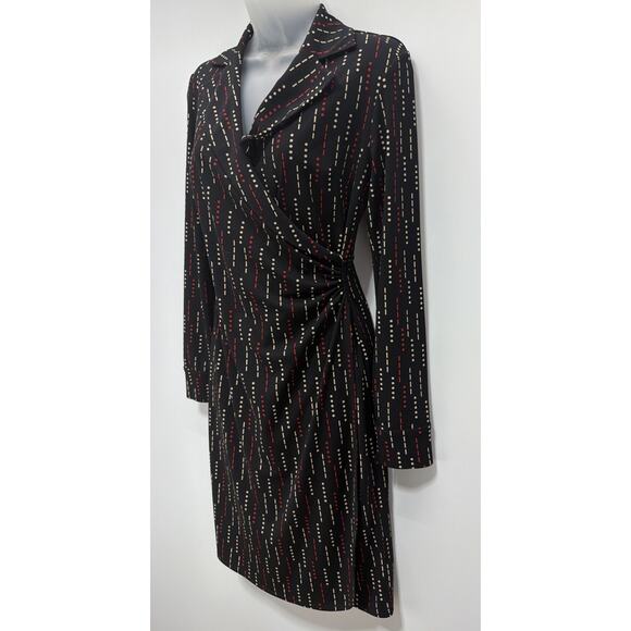 Express Womens Black Red Long Sleeve Wrap Dress Size 1/2 Y2K - Picture 2 of 6